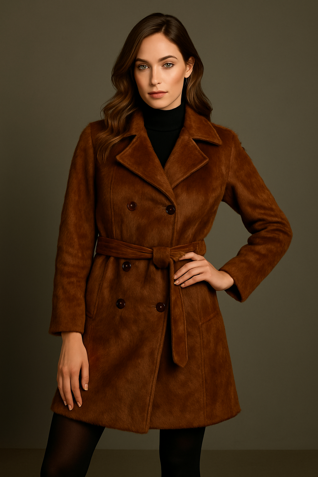 Elegant Cowhide Trench Coat – Women