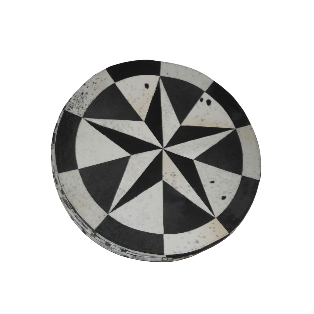 Round Cowhide Leather Patch Rug