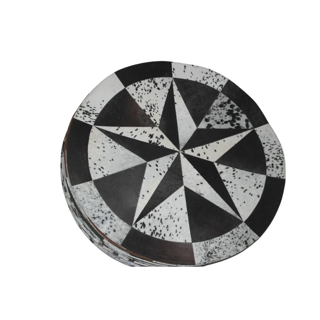 Round Cowhide Leather Patch Rug