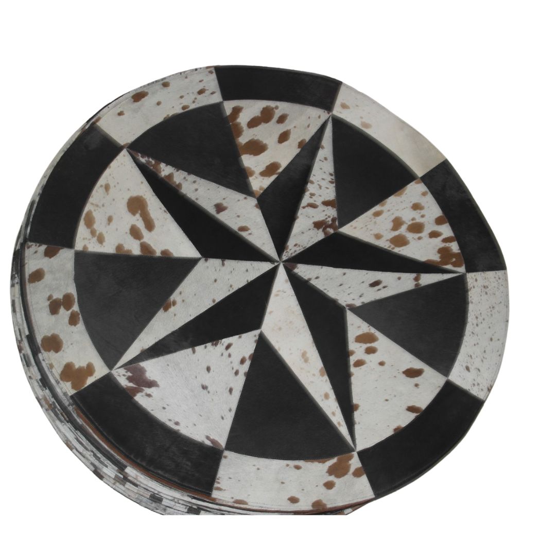 Round Cowhide Leather Patch Rug