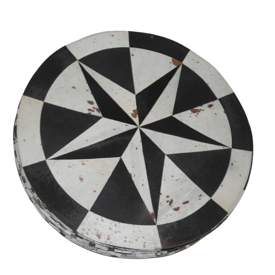 Round Cowhide Leather Patch Rug
