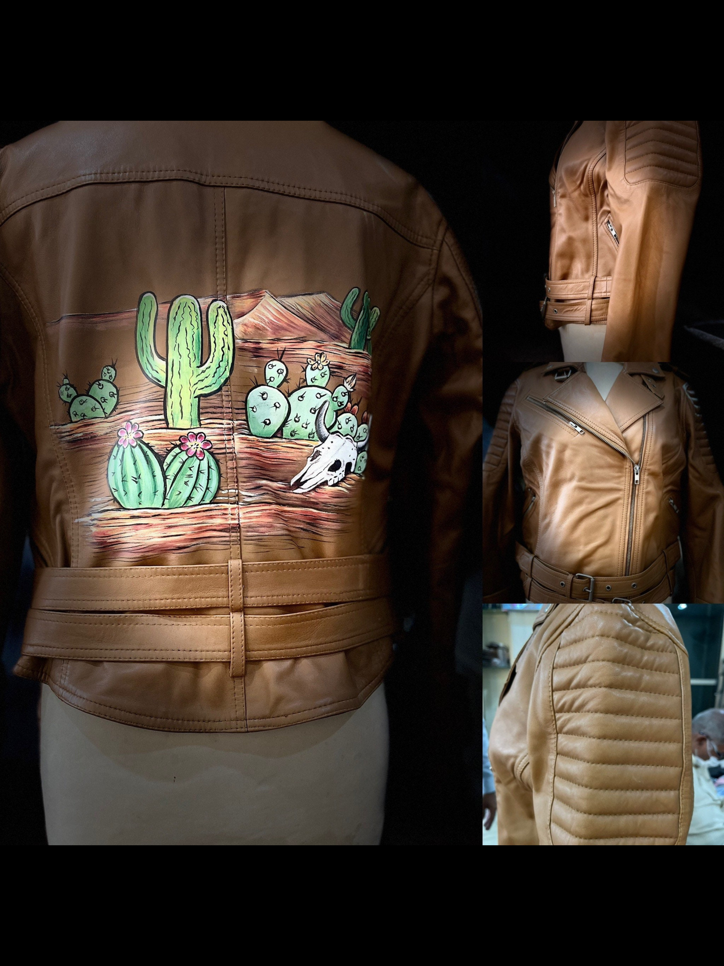 Leather Hand Painted Jacket for  Women