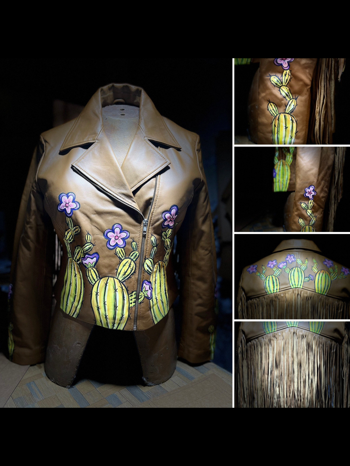 Leather Hand Painted Jacket for  Women