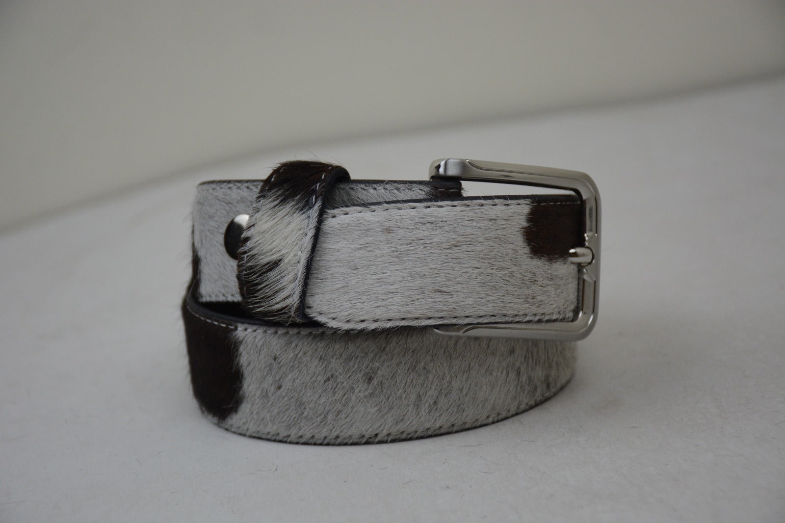 Black Cowhide Leather Belt – Handcrafted Hair-On Hide