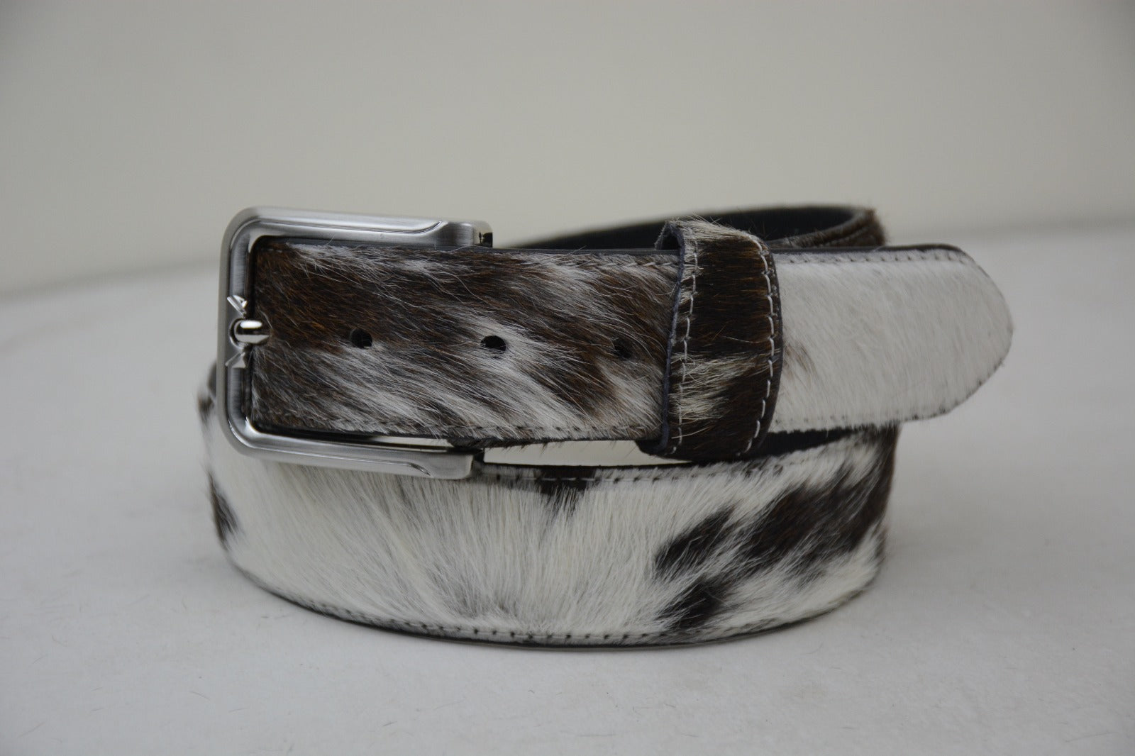 Black Cowhide Leather Belt – Handcrafted Hair-On Hide
