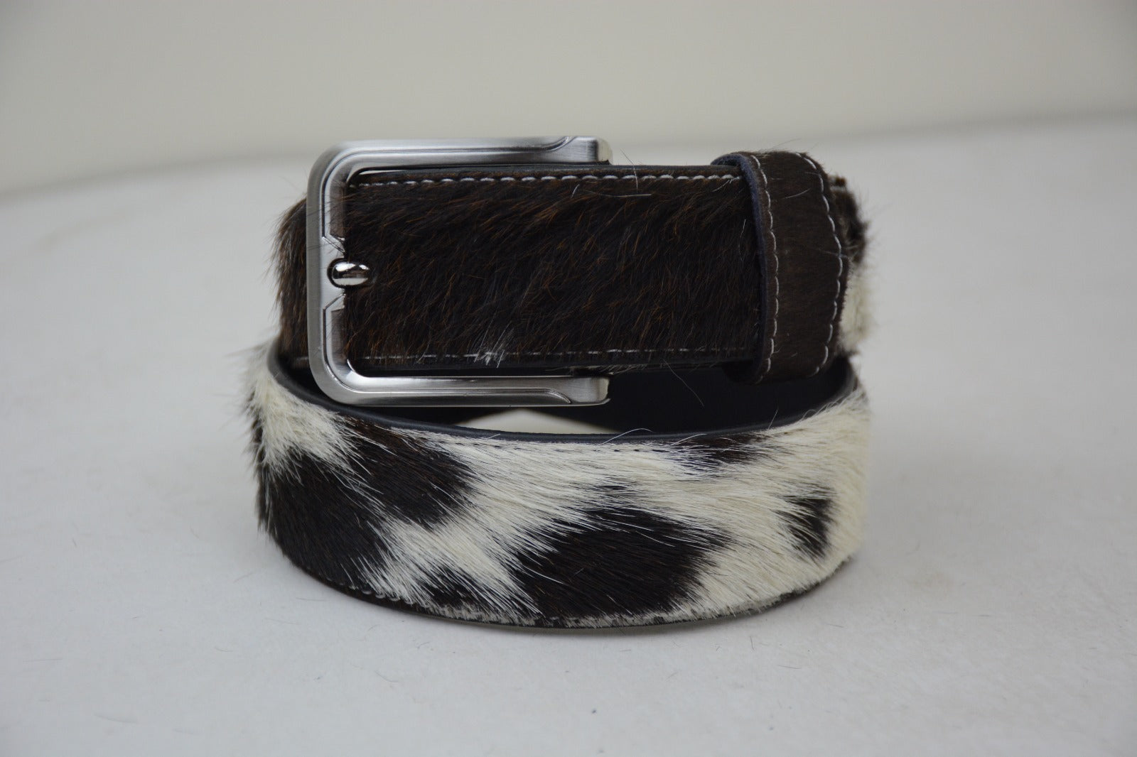 Black Cowhide Leather Belt – Handcrafted Hair-On Hide