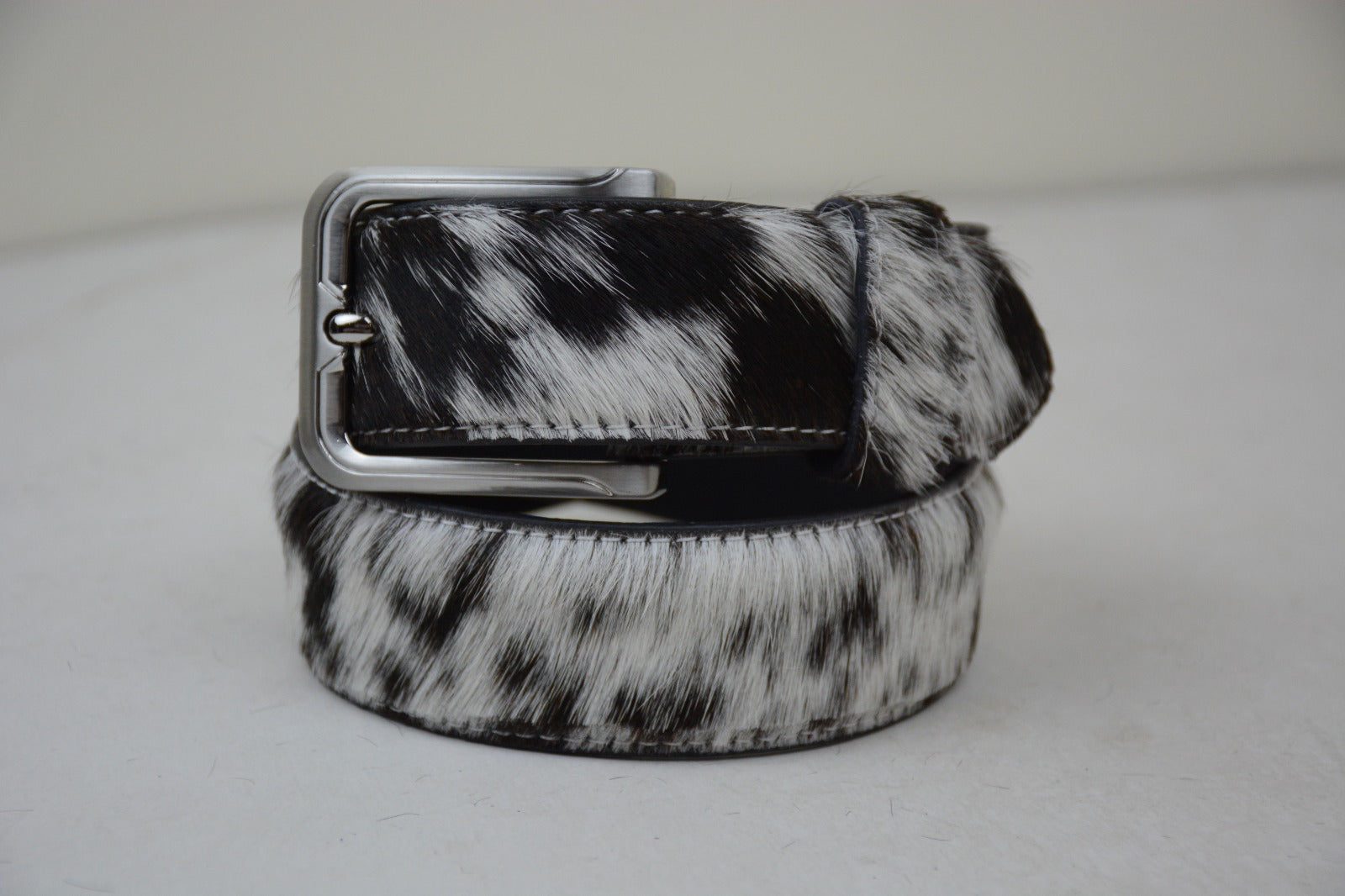 Black Cowhide Leather Belt – Handcrafted Hair-On Hide