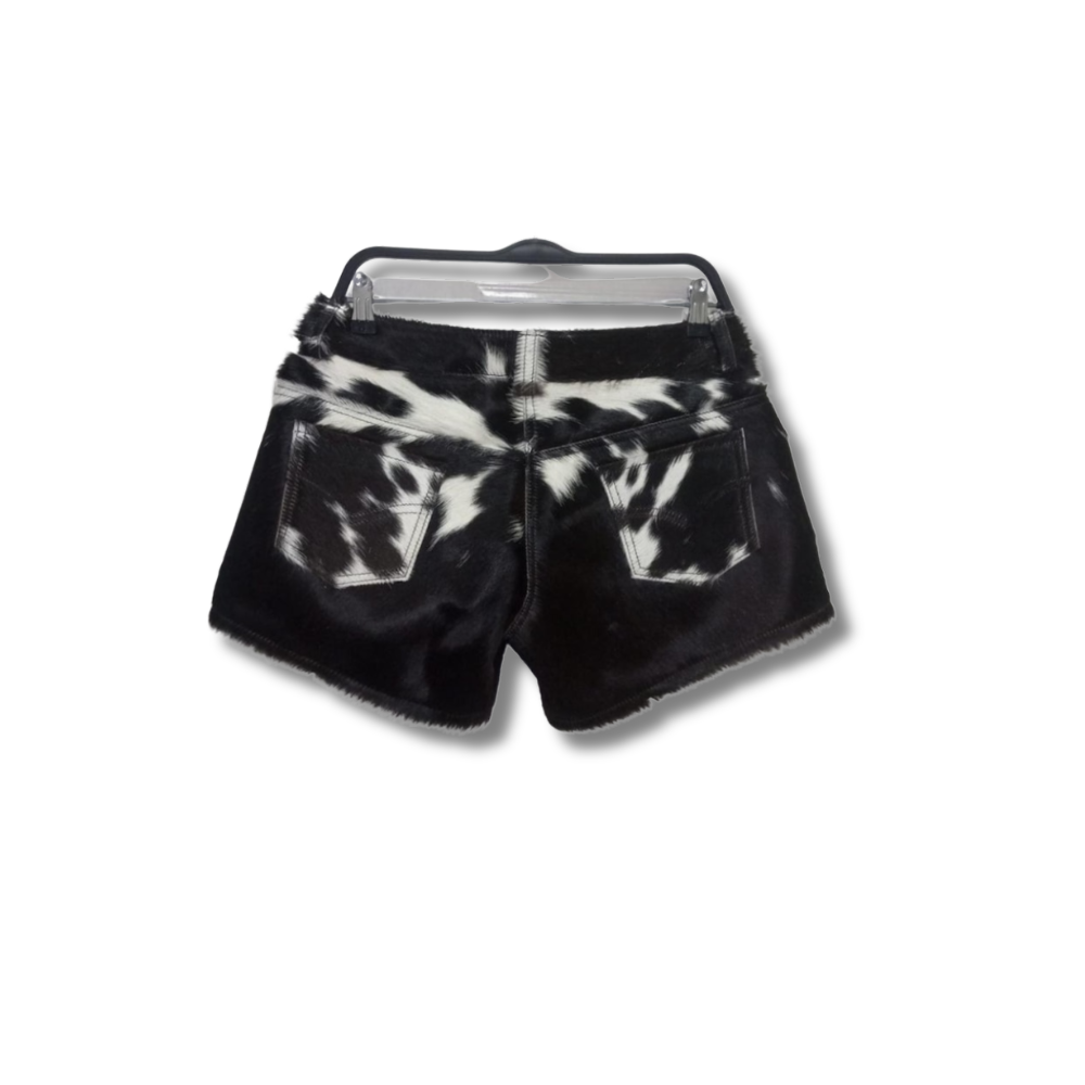 Cowhide shorts- patch pattern- women-black