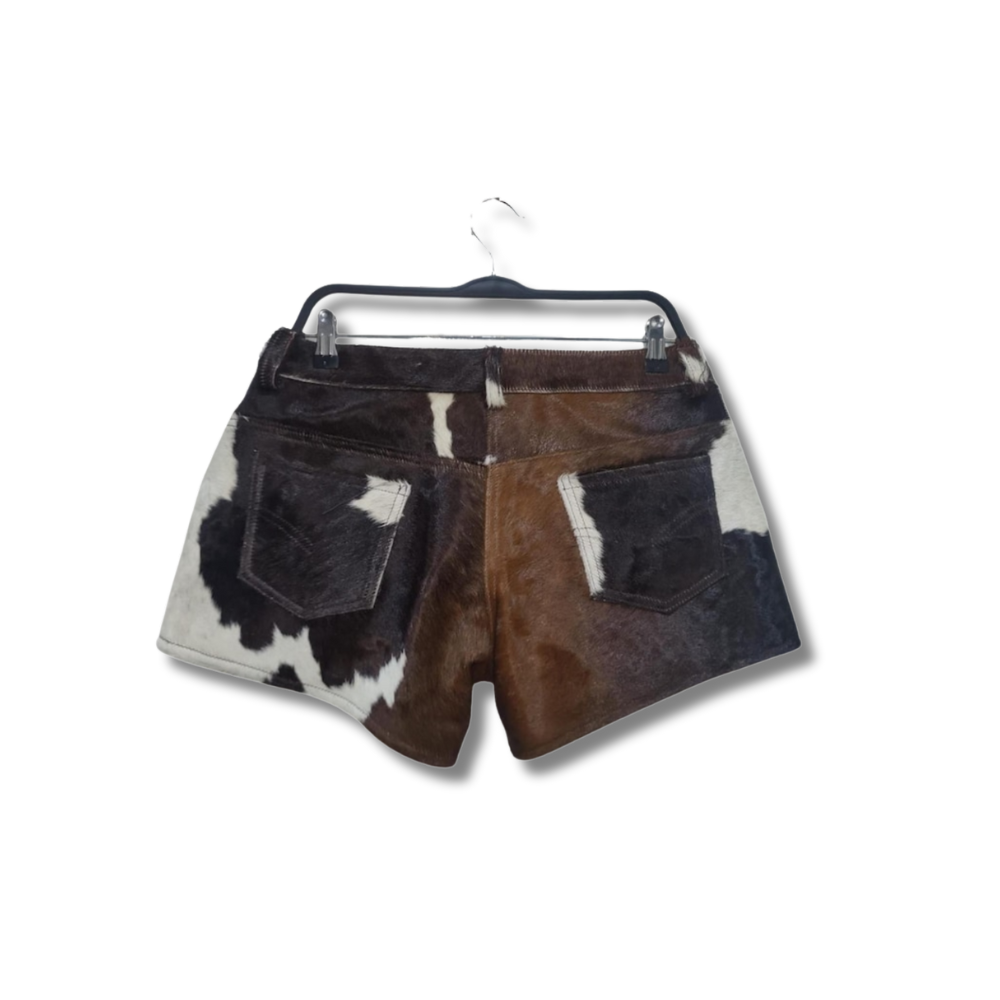 Cowhide shorts- patch pattern-women-Brown