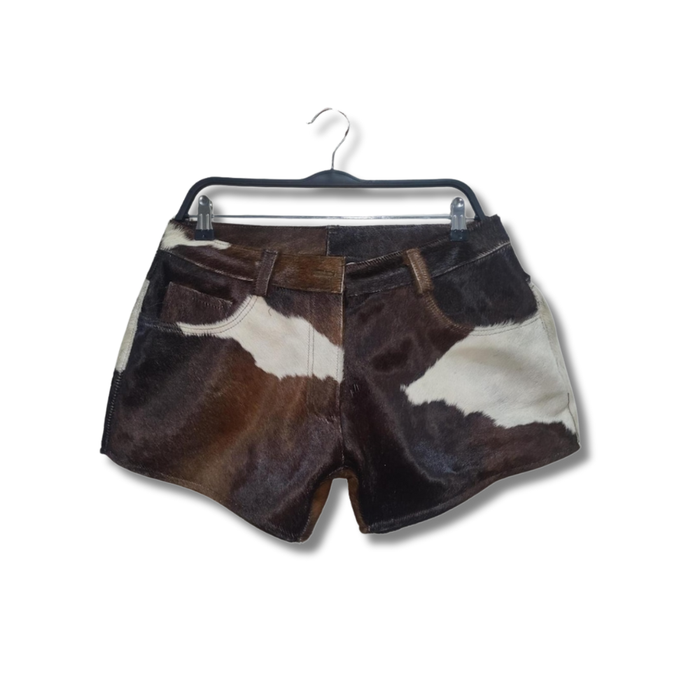 Cowhide shorts- patch pattern-women-Brown