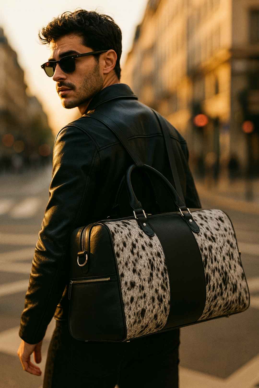 Cowhide leather duffle bag