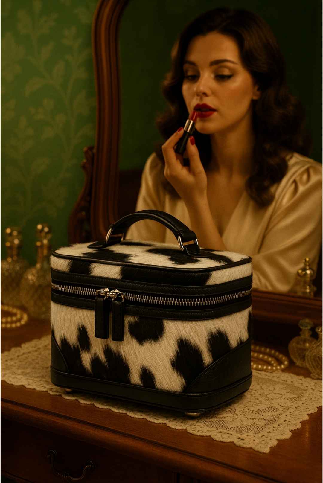 Cowhide Makeup Bag