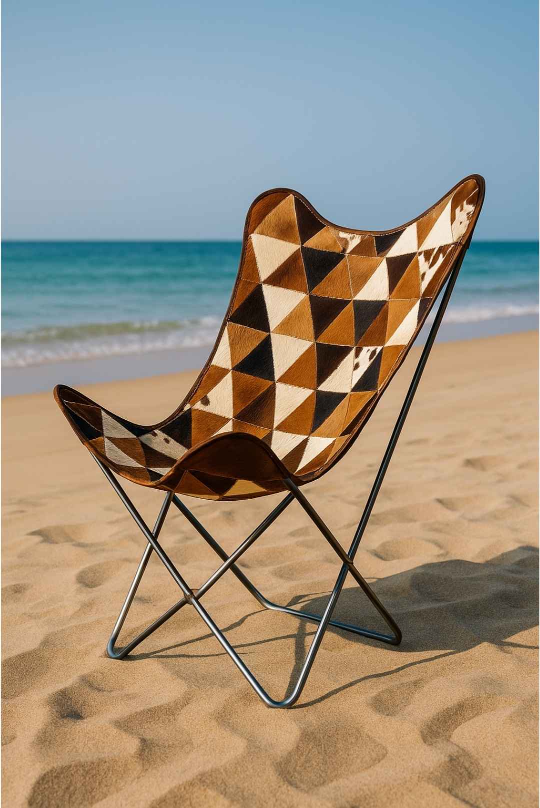 Handcrafted Cowhide Butterfly Chair – Geometric Design
