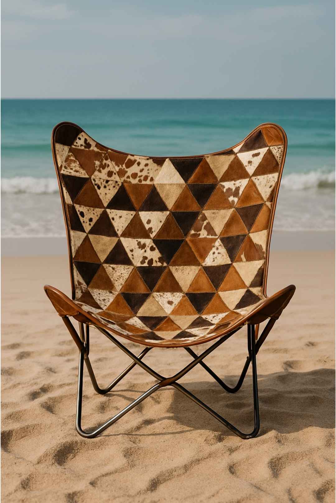 Handcrafted Cowhide Butterfly Chair – Geometric Design