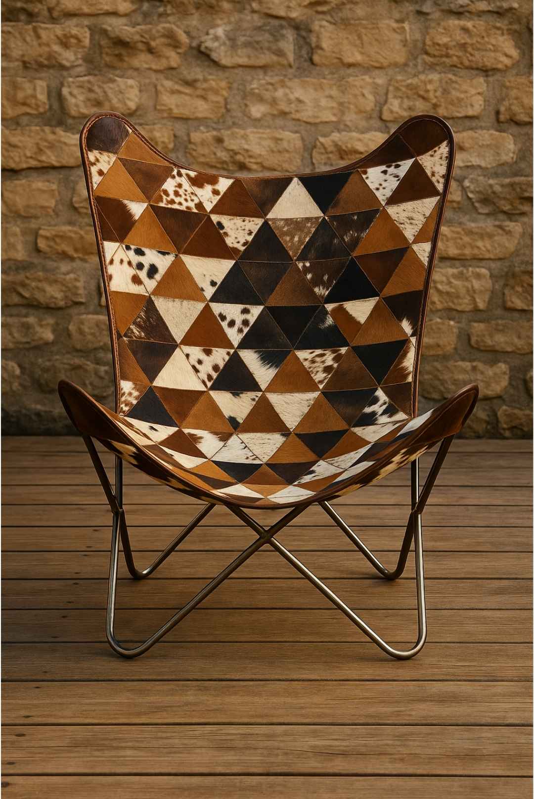 Handcrafted Cowhide Butterfly Chair – Geometric Design