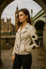 White Cowhide Leather Biker Jacket