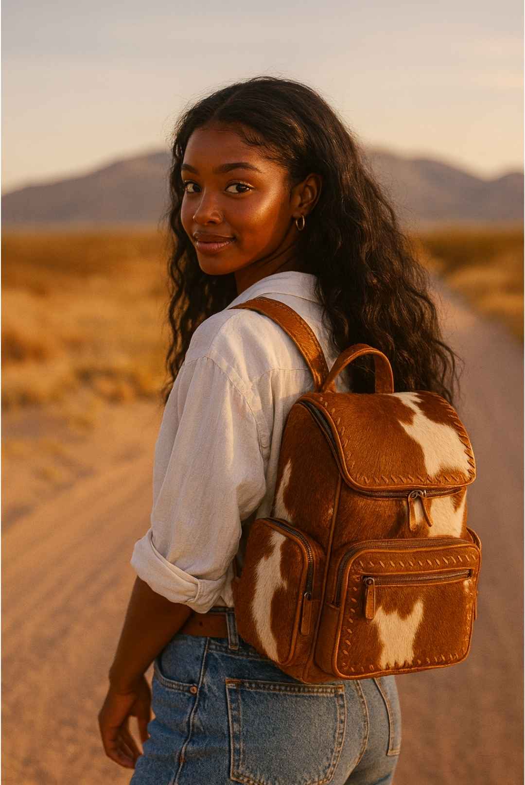 Hair-On Cowhide Backpack - Whipstitch Pattern
