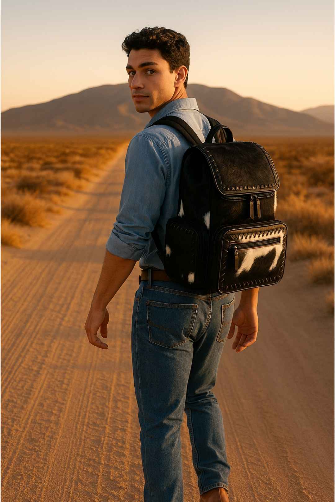 Hair-On Cowhide Backpack - Whipstitch Pattern