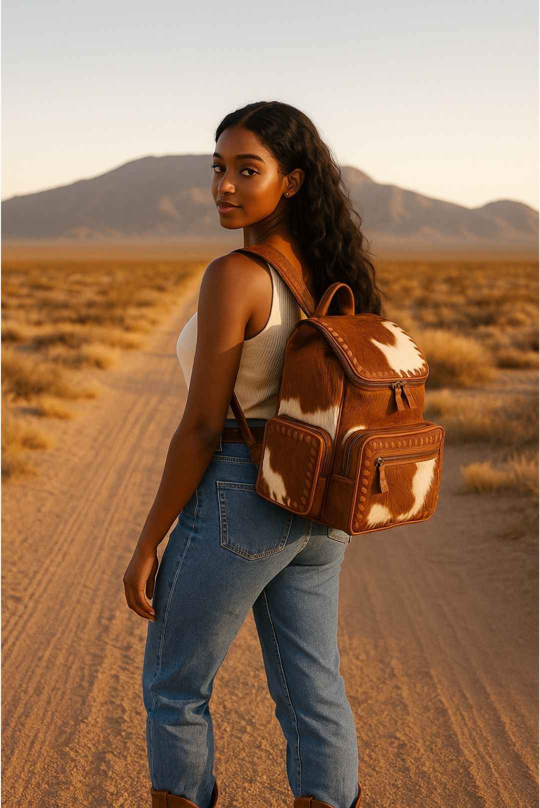 Hair-On Cowhide Backpack - Whipstitch Pattern