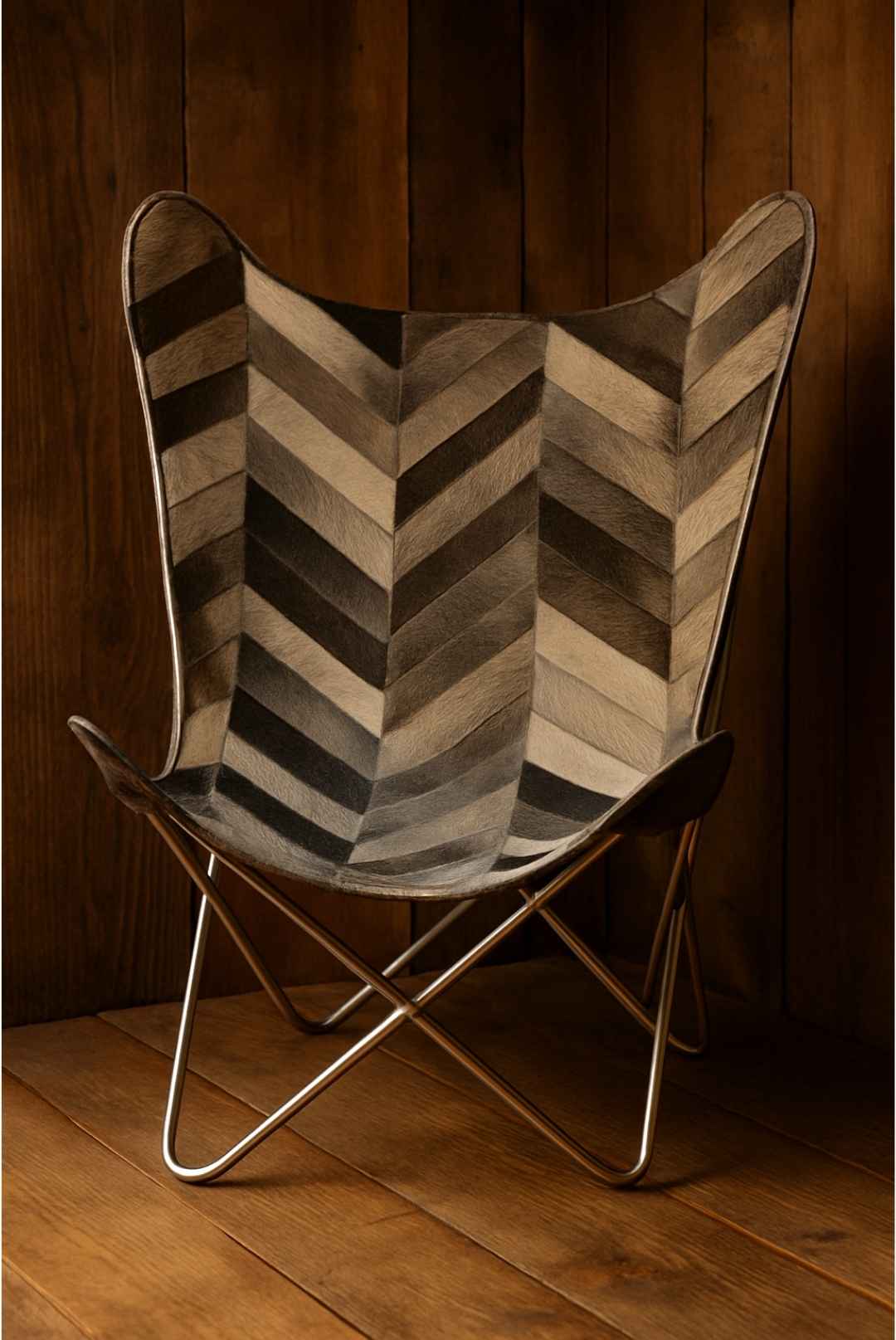 Geometric Cowhide Butterfly Chair – Weather Resistent