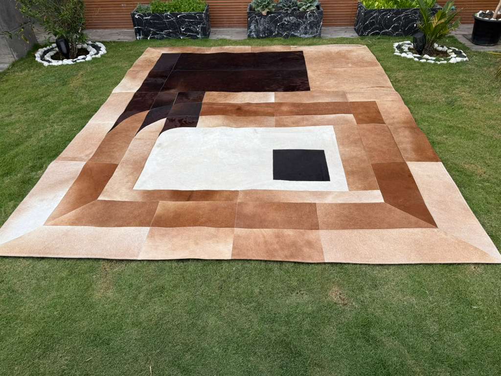 Contemporary Cowhide Patchwork Rug – Modern Statement