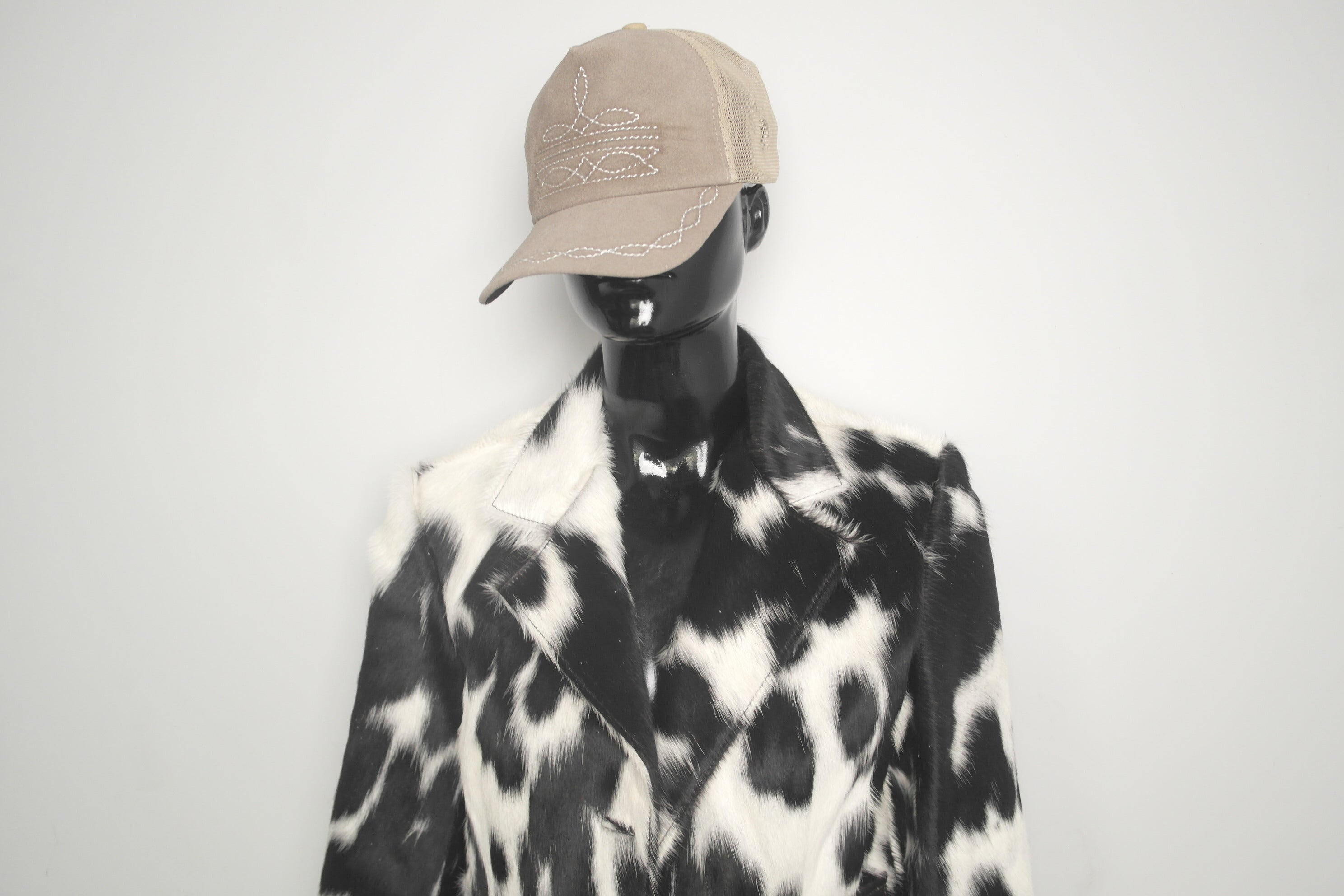 Black and white cowhide leather jacket