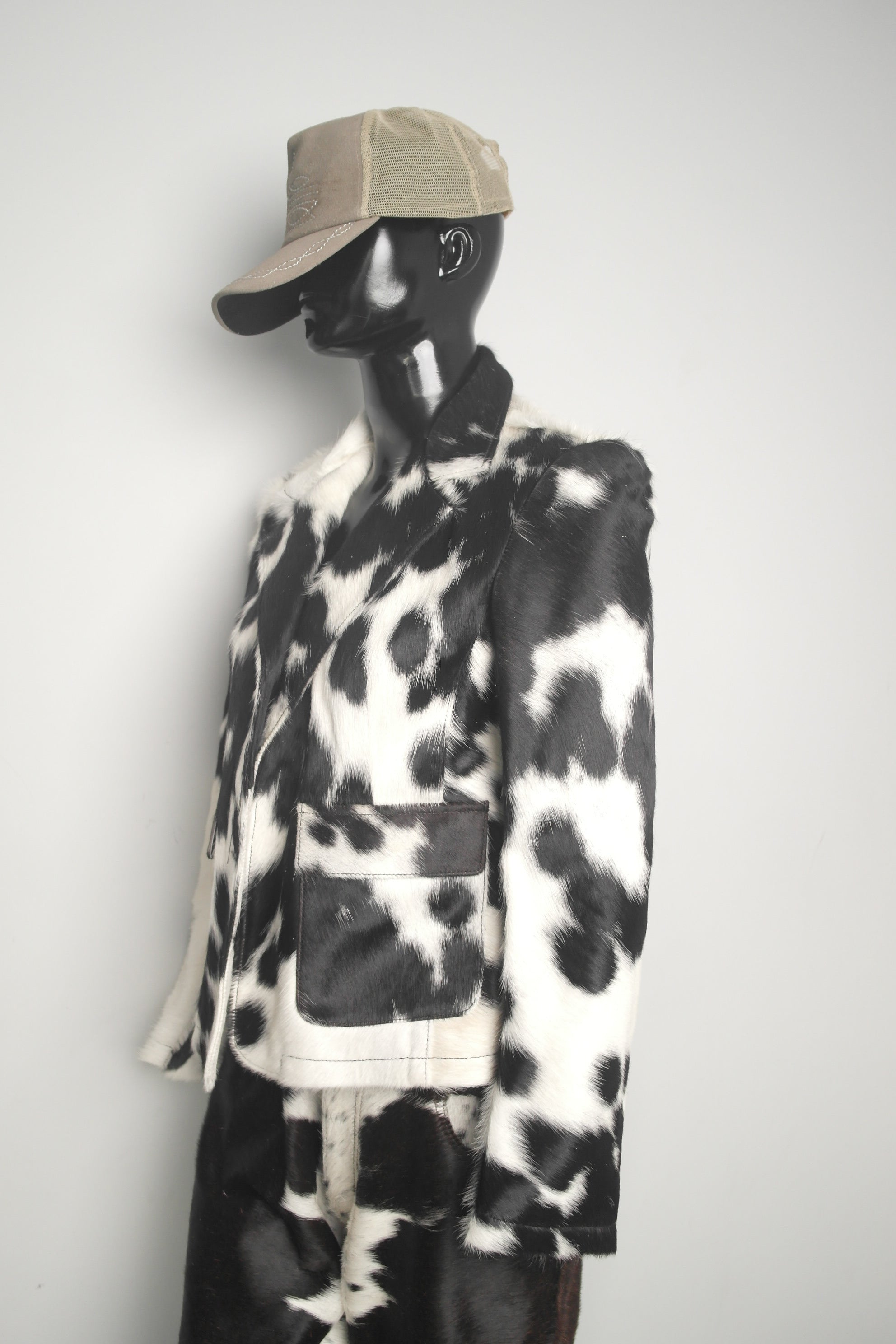 Black and white cowhide leather jacket