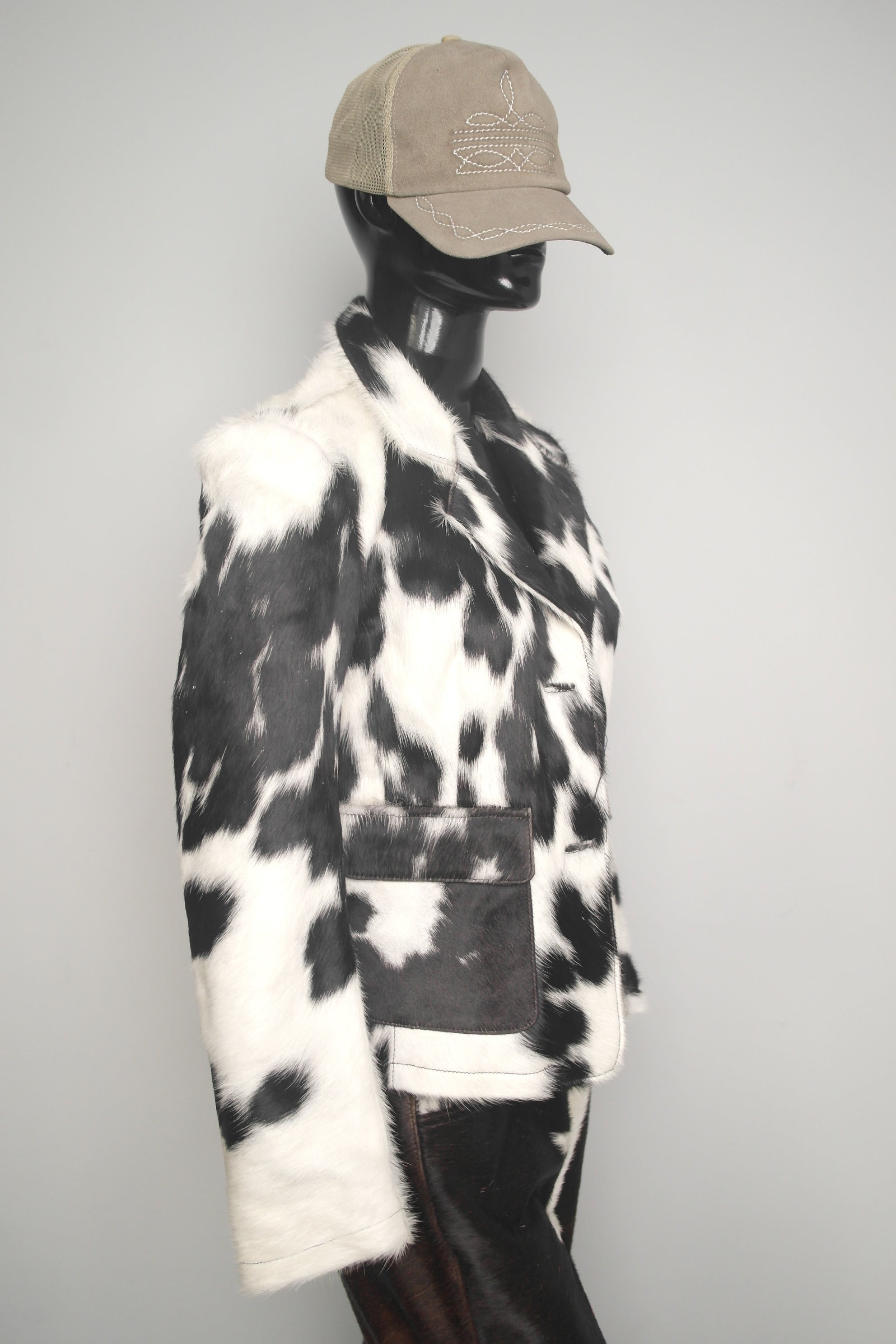 Black and white cowhide leather jacket