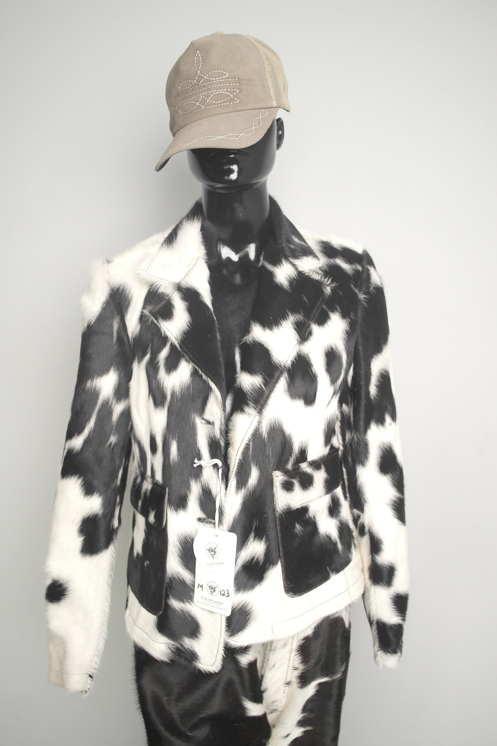 Black and white cowhide leather jacket