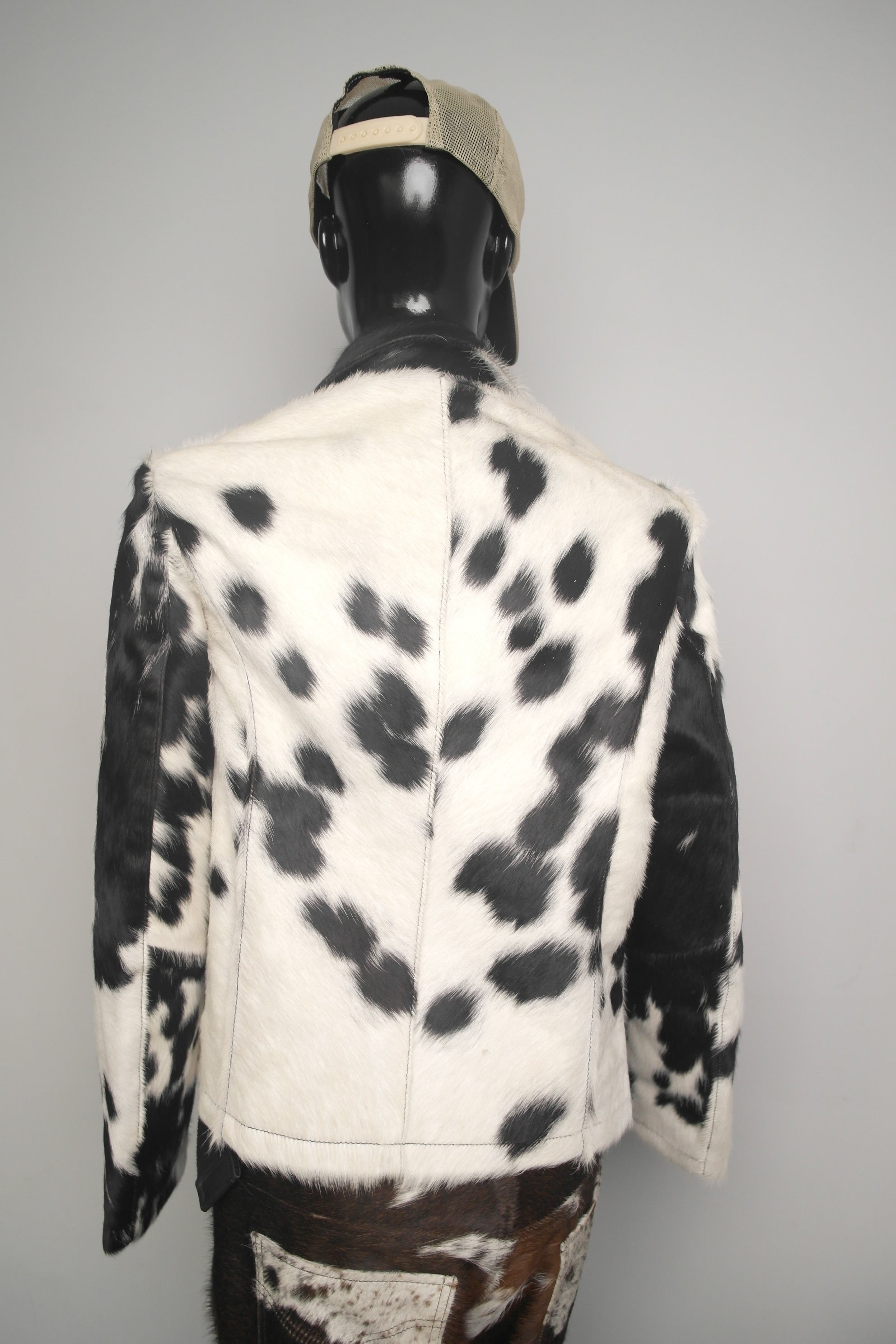 Black and white cowhide leather jacket