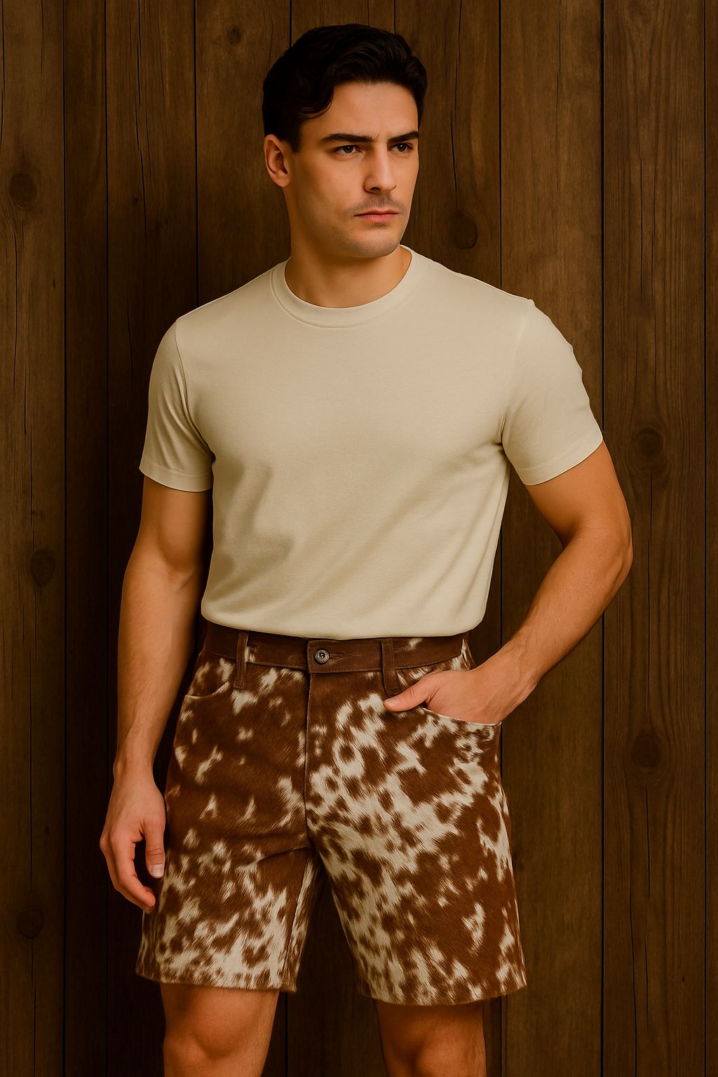 Cowhide shorts Men Brown