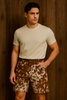 Cowhide shorts Men Brown