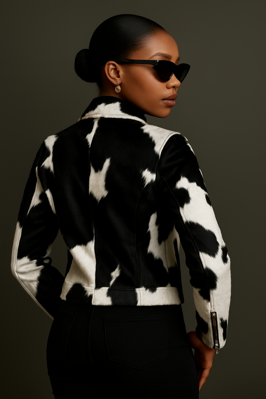 Women’s cowhide biker jacket - hair on hide