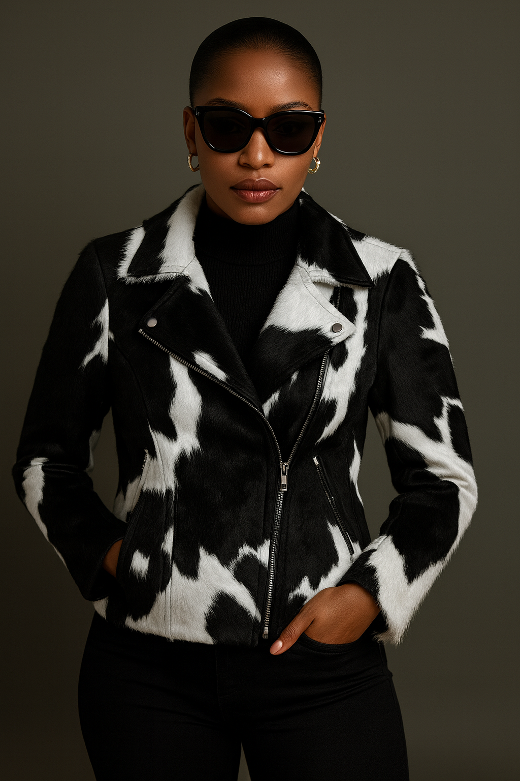 Women’s cowhide biker jacket - hair on hide