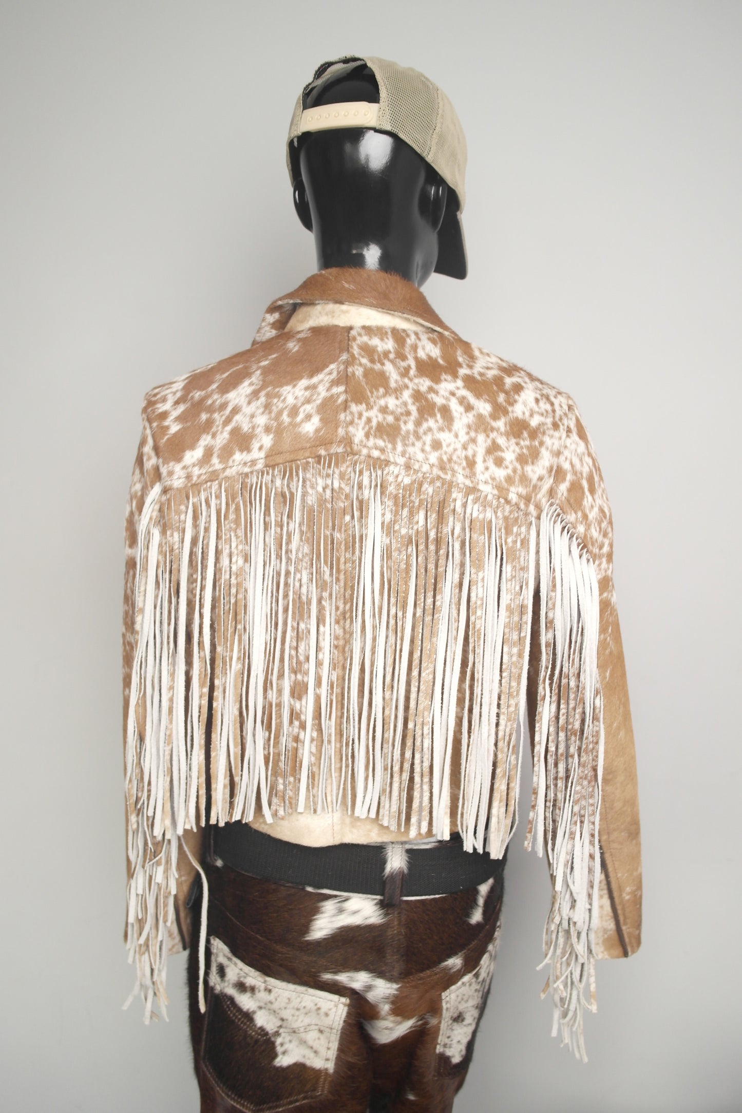 Handcrafted Cowgirl Fringe Style Leather Jacket - Unique Women's Outerwear Cowhide Hair-on-Hide Fringed Jacket for Women