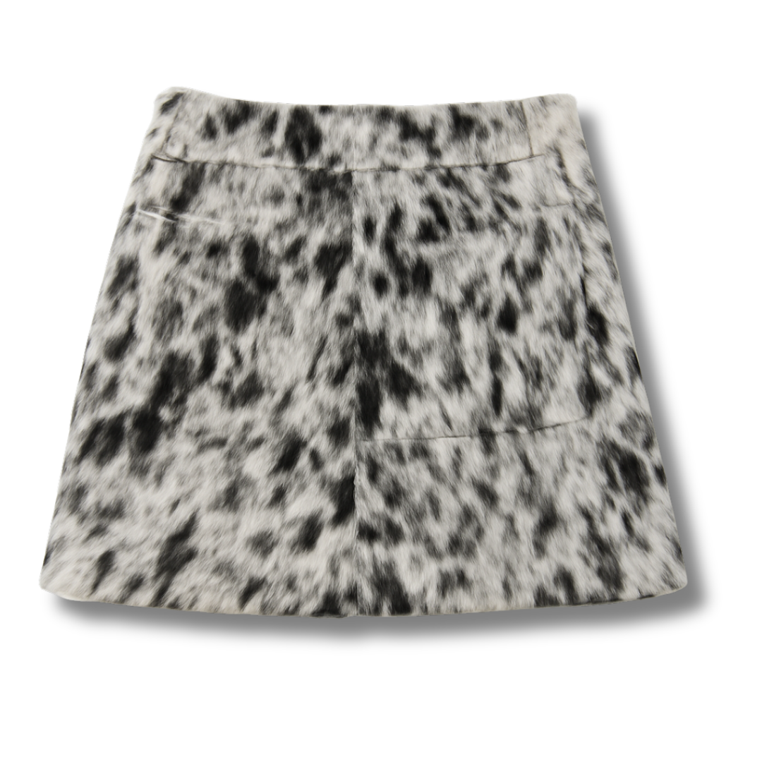 cowhide Mini skirt-handmade skirt-black and white-salt and pepper pattern