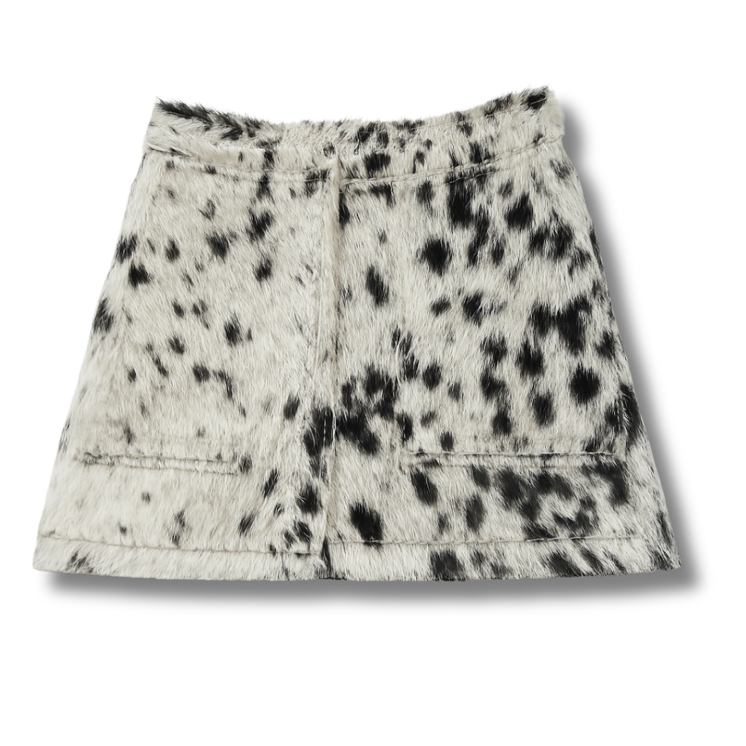 cowhide Mini skirt-handmade skirt-black and white-salt and pepper pattern