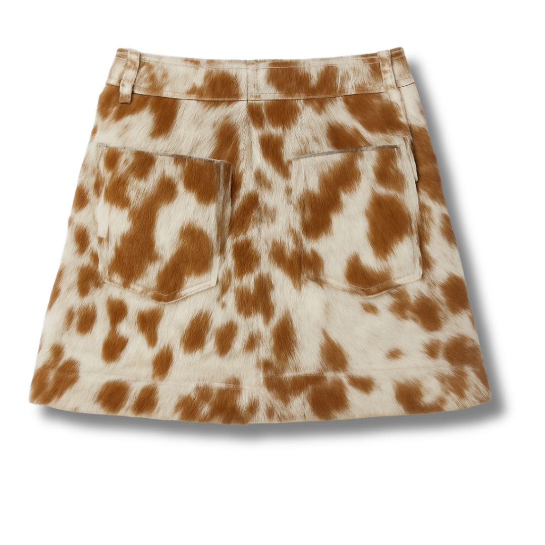 cowhide Mini skirt-handmade skirt-brown and white-salt and pepper pattern