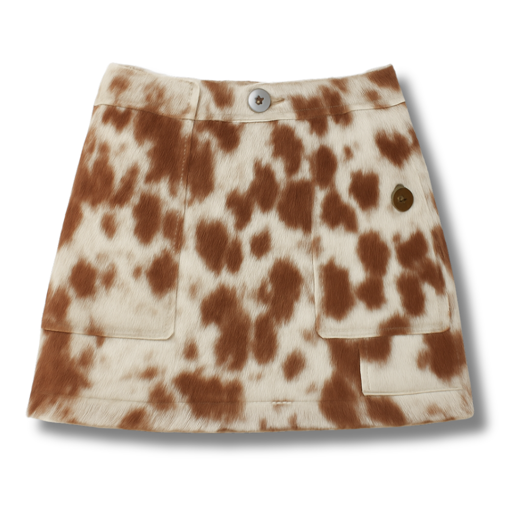 cowhide Mini skirt-handmade skirt-brown and white-salt and pepper pattern