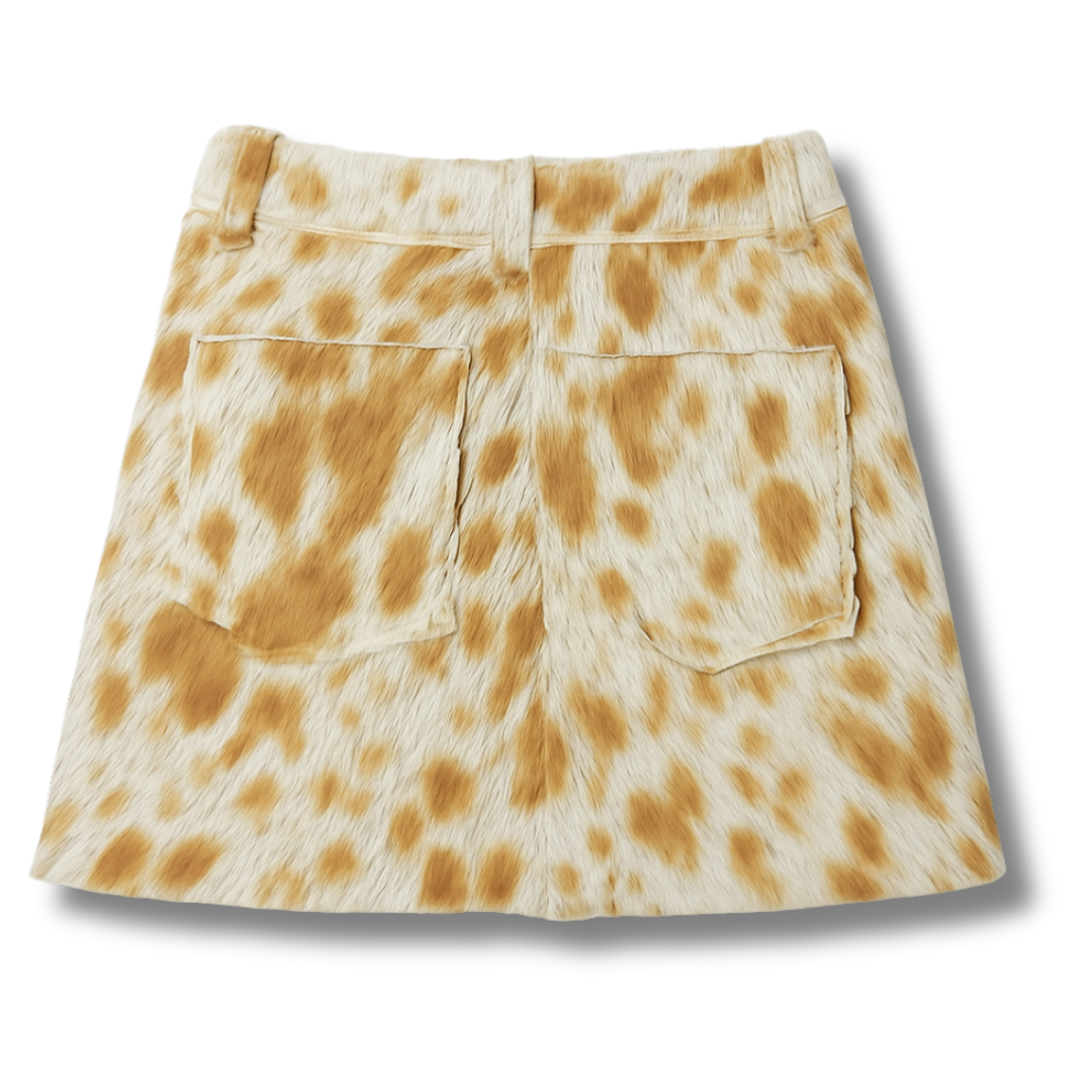 cowhide Mini skirt-handmade skirt- tan and white-salt and pepper pattern