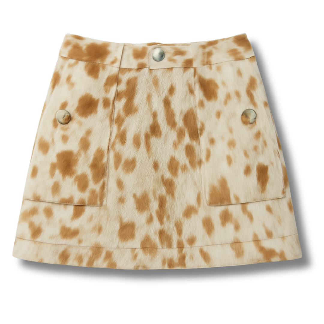 cowhide Mini skirt-handmade skirt- tan and white-salt and pepper pattern