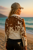 Brown and White Cowhide Leather Jacket