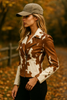 Brown and white Cowhide Leather Jacket