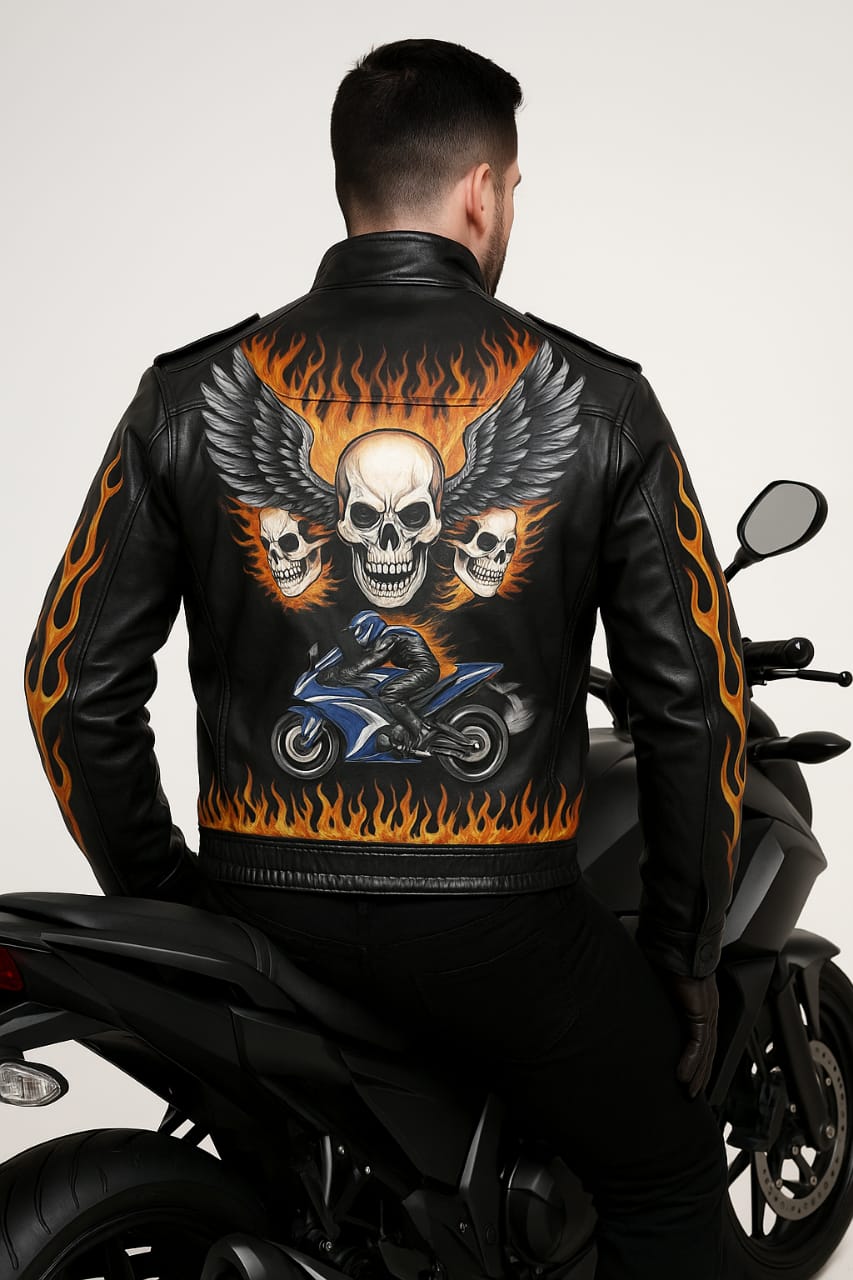 Premium Printed Leather Biker Jacket - Men