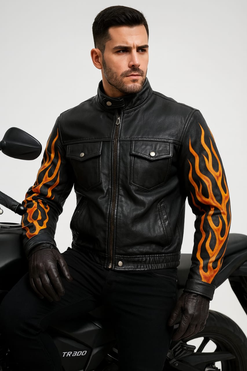 Premium Printed Leather Biker Jacket - Men