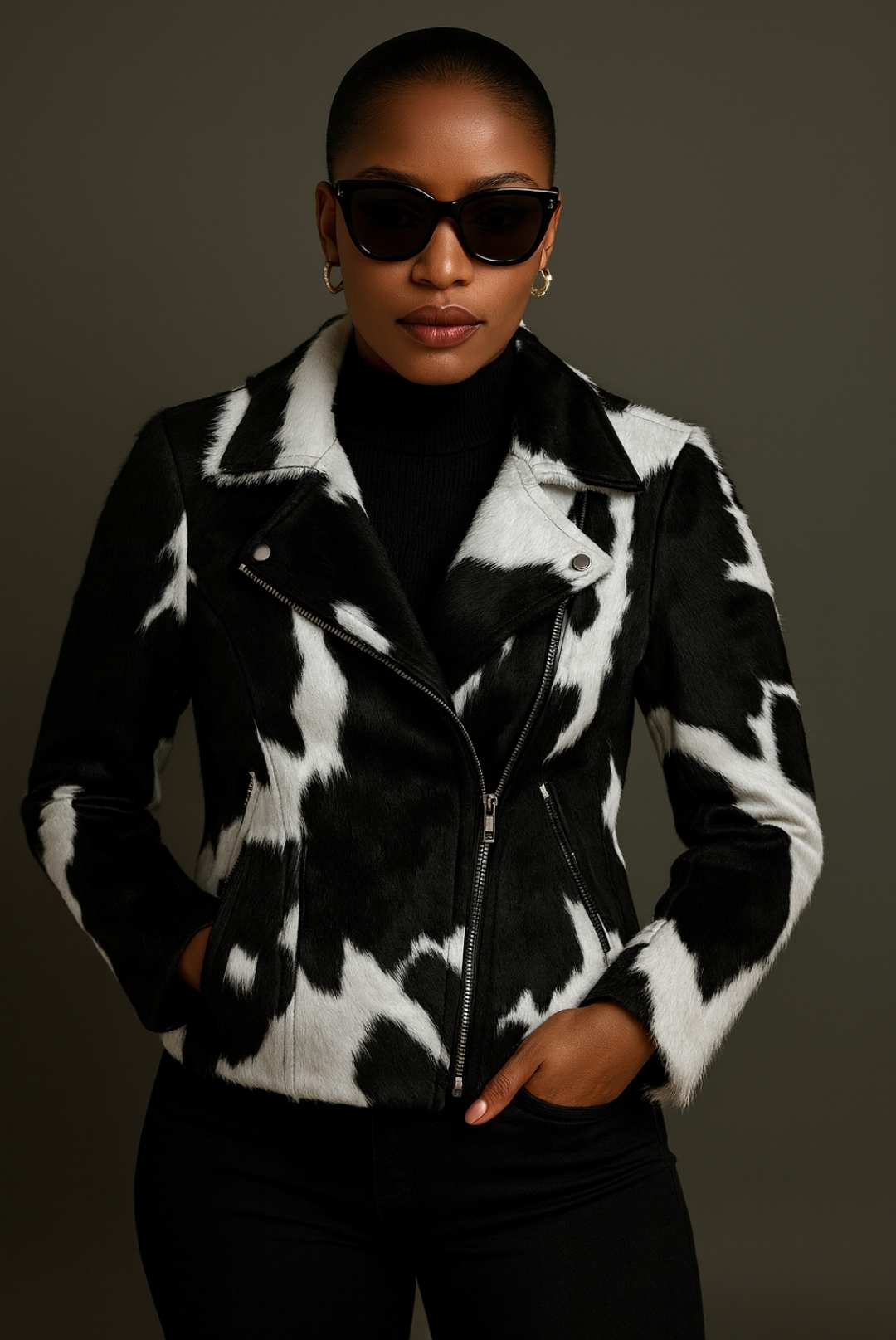 Women Cowhide Biker Jacket