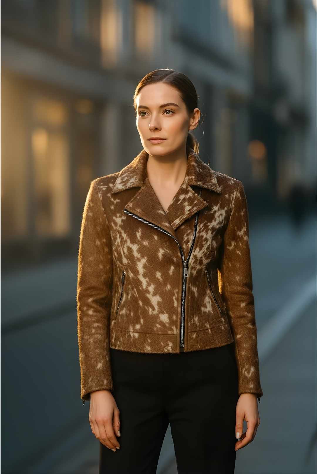 Women Cowhide Leather Jacket