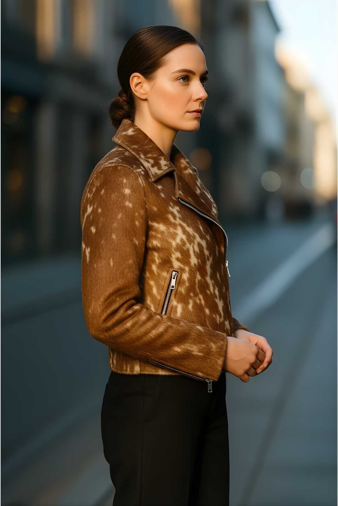 Women Cowhide Leather Jacket