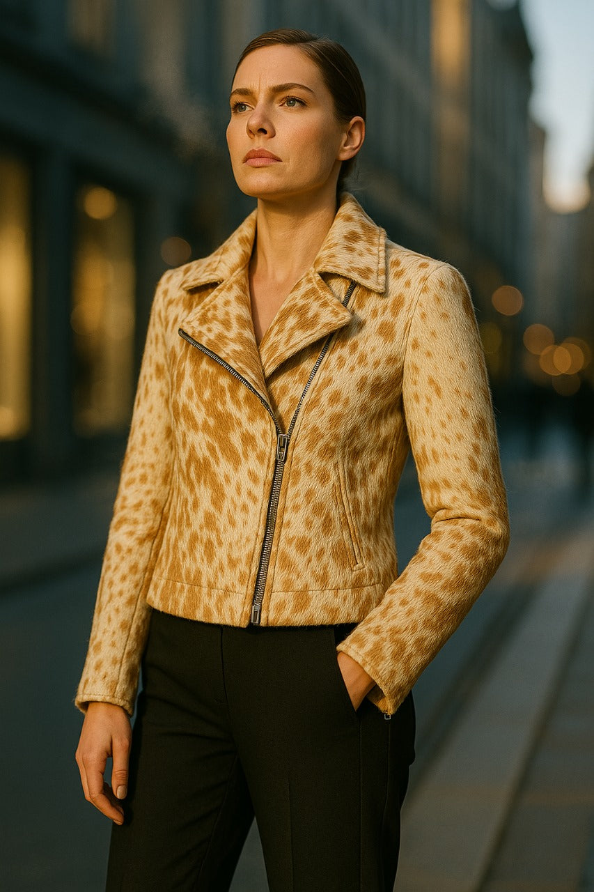 Women Cowhide Leather Jacket