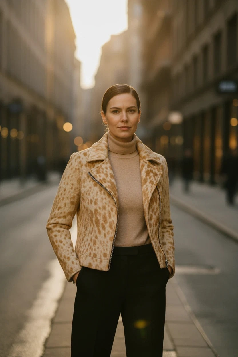 Women Cowhide Leather Jacket